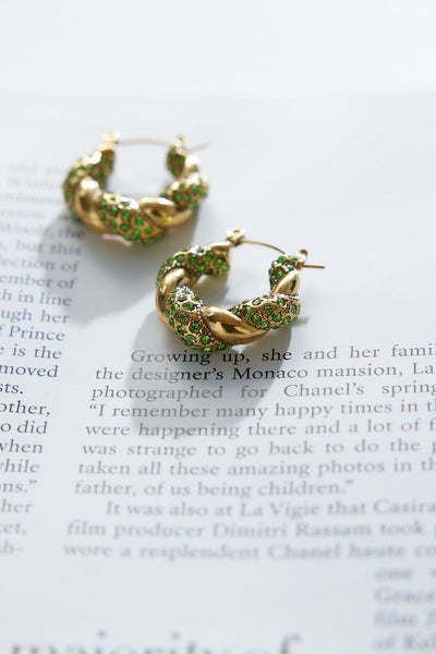 18k Gold Plated Crystal Lover Earrings Green Gold