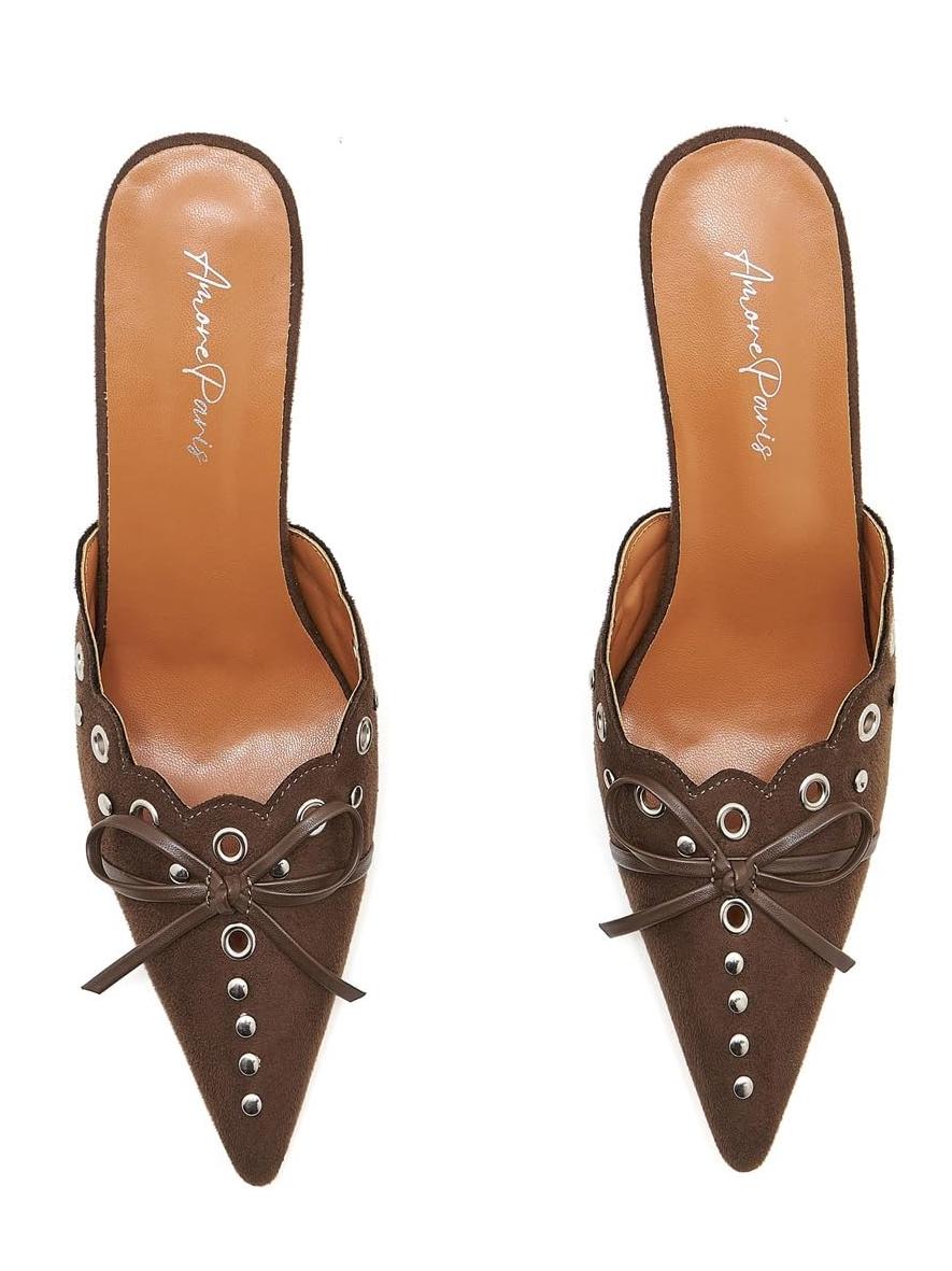 Hollow Pointed High Heels Sandals Closed Toe Half Slippers