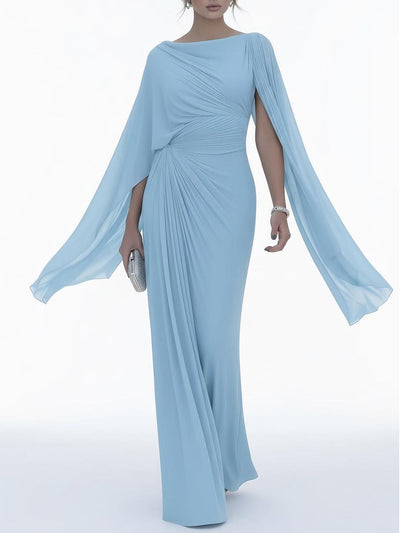 Elegant Draped Cape Sleeves Maxi Dress