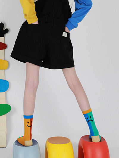 Color Block Asymmetrical Cotton Socks