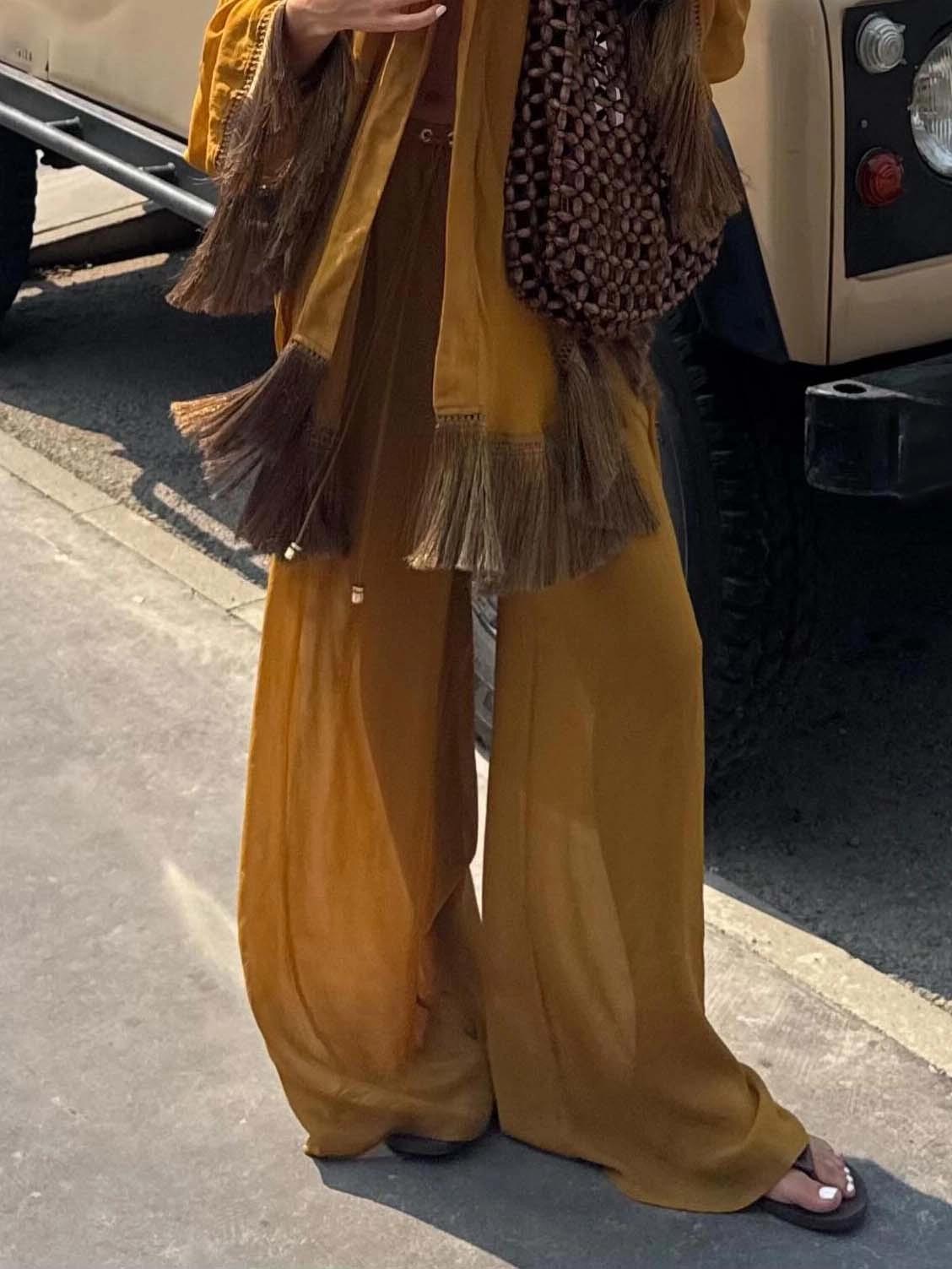 Elegant Tassel Drawstring Waist Wide Leg Pants Set