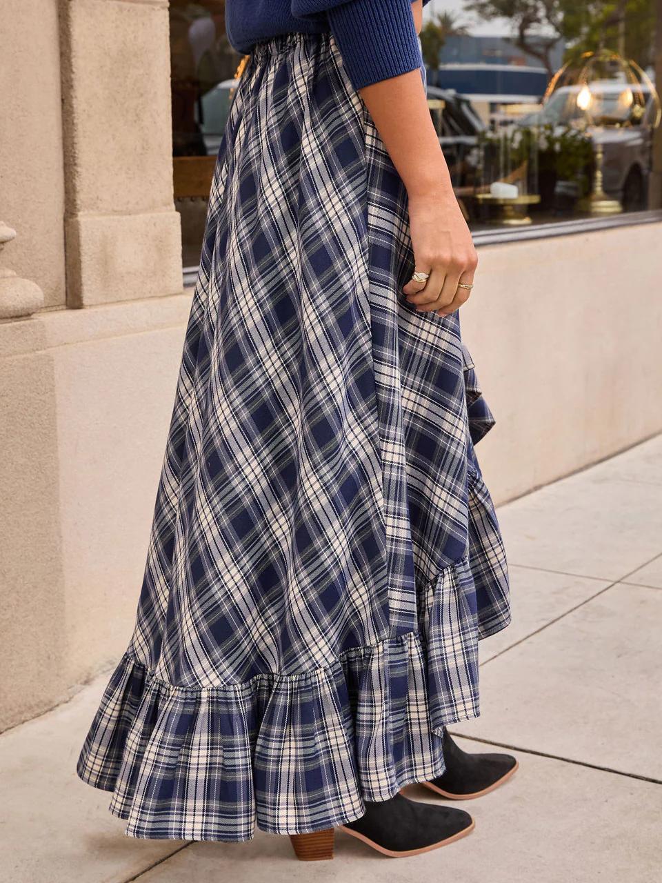 Crop Knit Sweater & Plaid Skirt Set