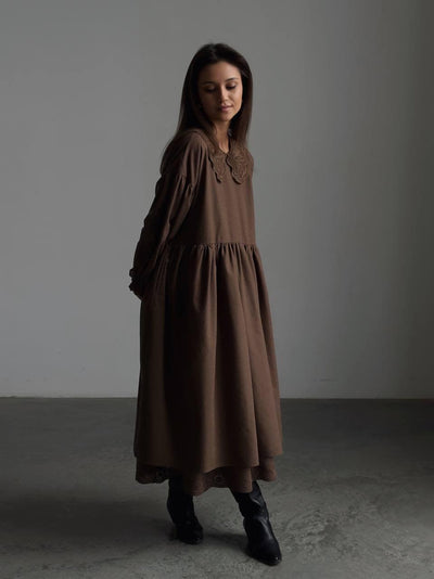 Robe Élégance Bohème en Dentelle Café