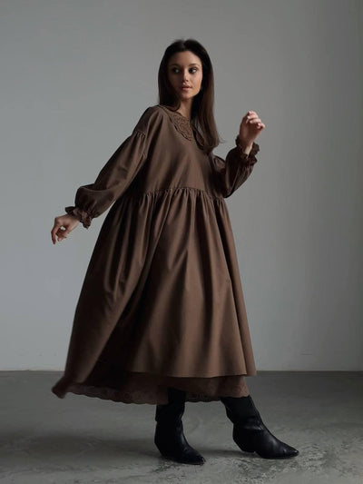 Robe Élégance Bohème en Dentelle Café