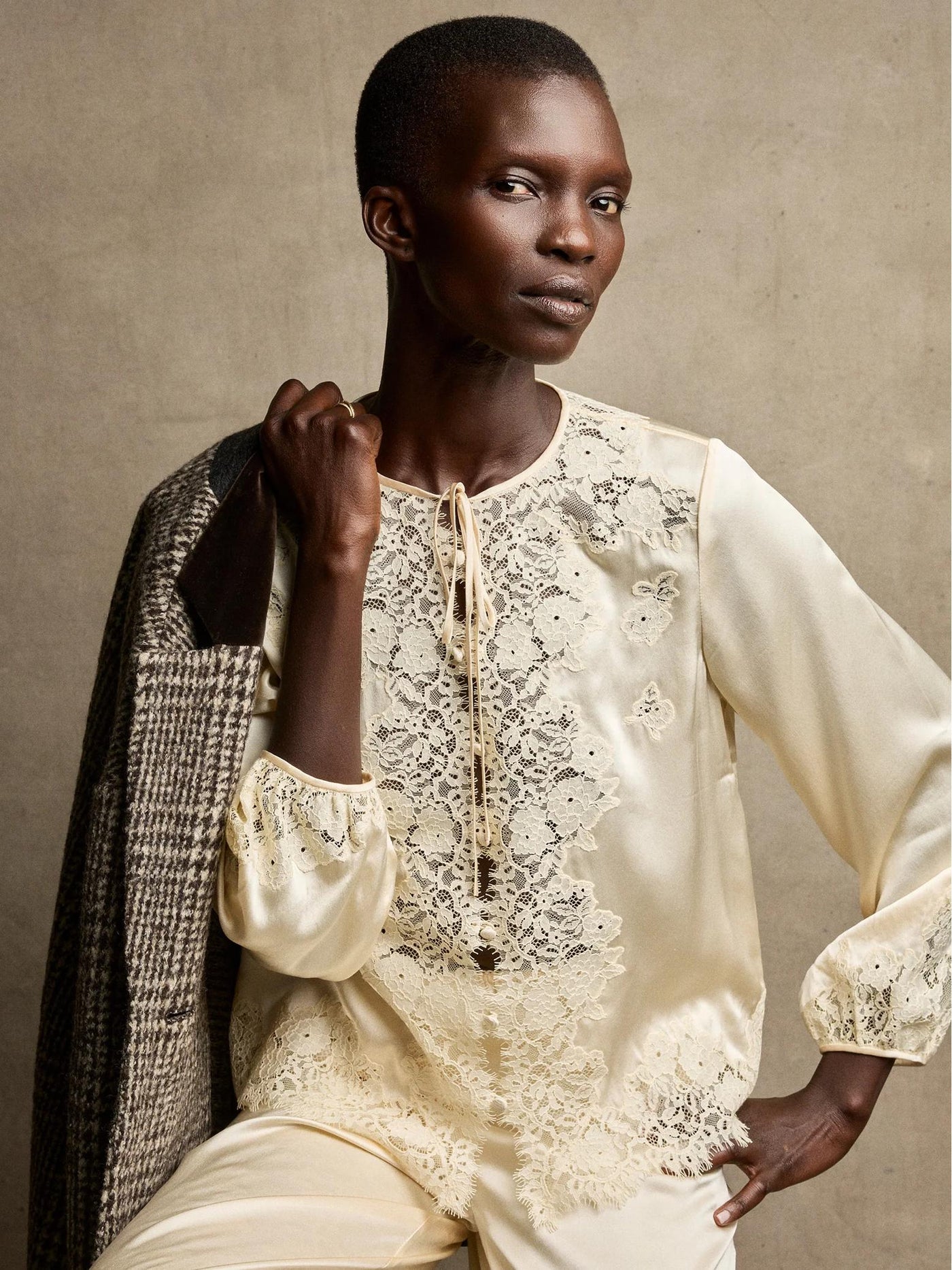 LaceTrimmed Satin Pajama Set