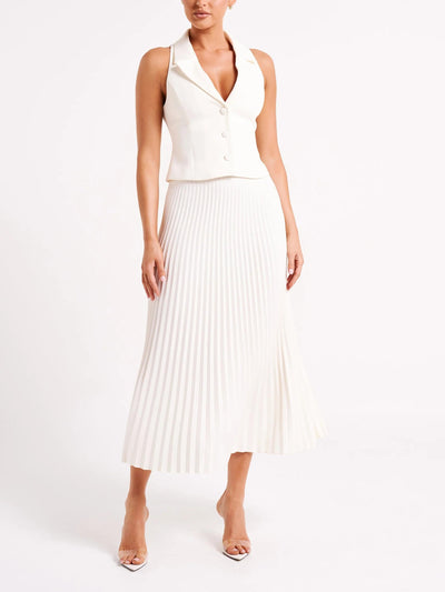 Crepe Knit Cravat Top & Pleated Suiting Maxi Skirt