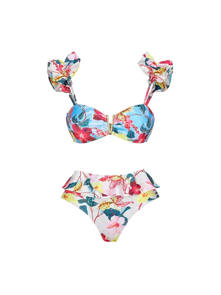 One Piece Cutout Printed Swimsuit Set