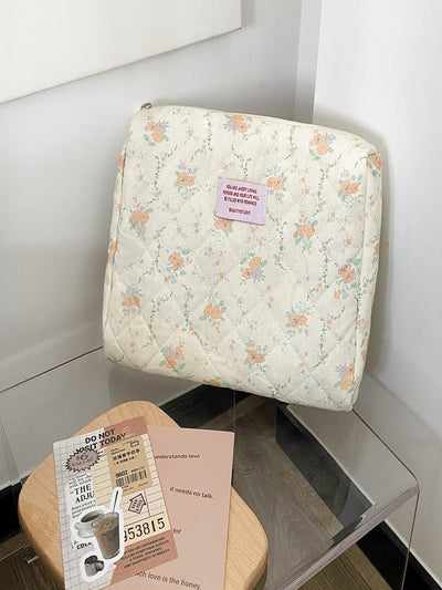 Creamy Floral Makeup Bag