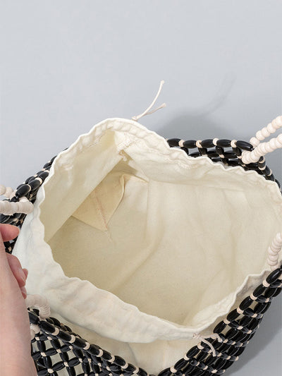 Handcrafted Wooden Bead Woven Tote Bag