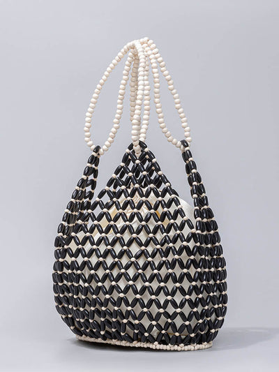 Handcrafted Wooden Bead Woven Tote Bag