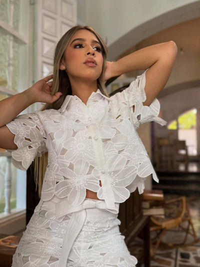 Cut-Out Cardigan Top Wide-Leg Pants Set