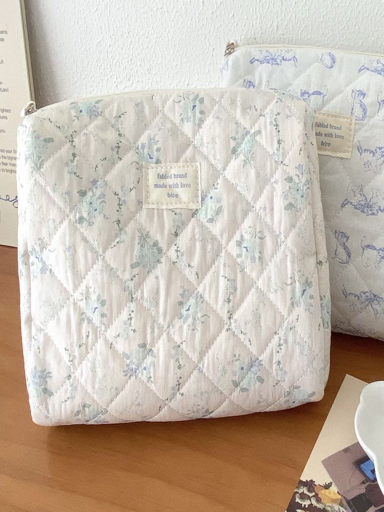 Seaside Blue Floral Makeup Bag