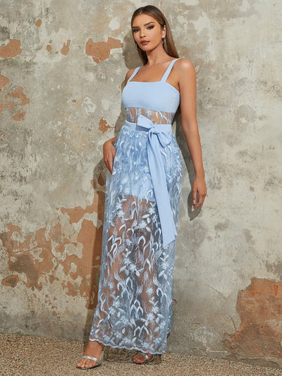 Lace Strappy Belted Bodycon Dress