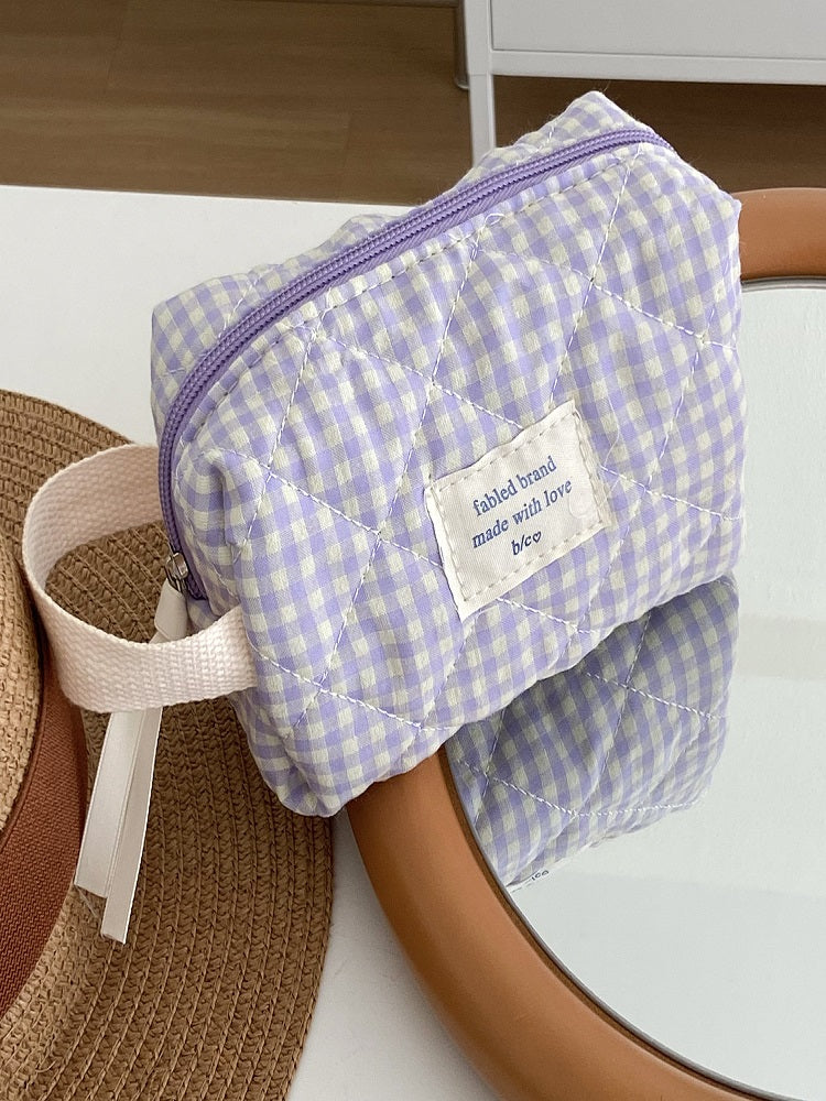 Cranberry Checkered Makeup Bag