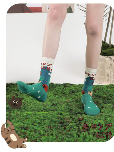 Cute Cartoon Kitty Pattern Cotton Socks