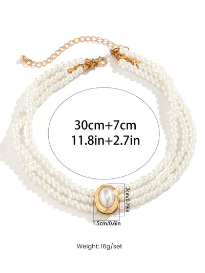 Short faux pearl and turquoise bead necklace