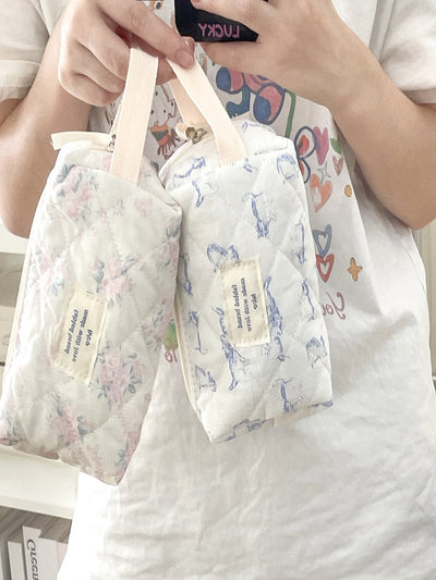 Seaside Blue Floral Handheld Makeup Bag