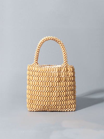Handwoven Wooden Bead  Square Bag