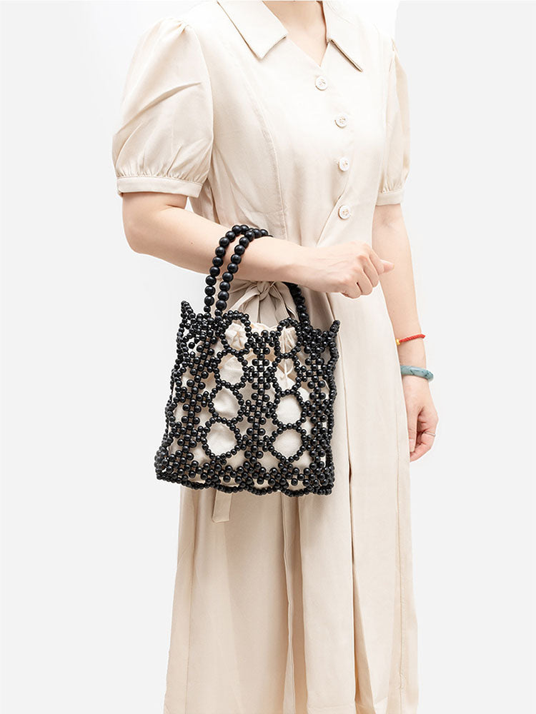 Handwoven Wooden Bead Tote Bag