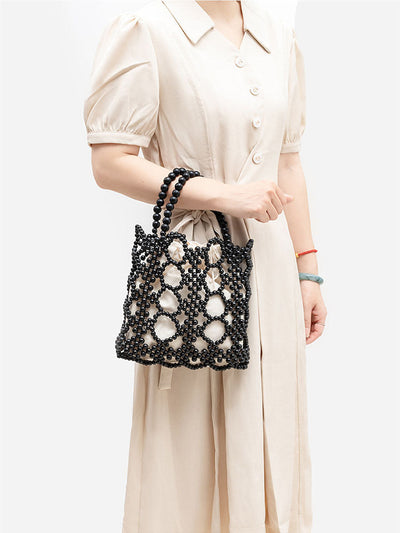 Handwoven Wooden Bead Tote Bag