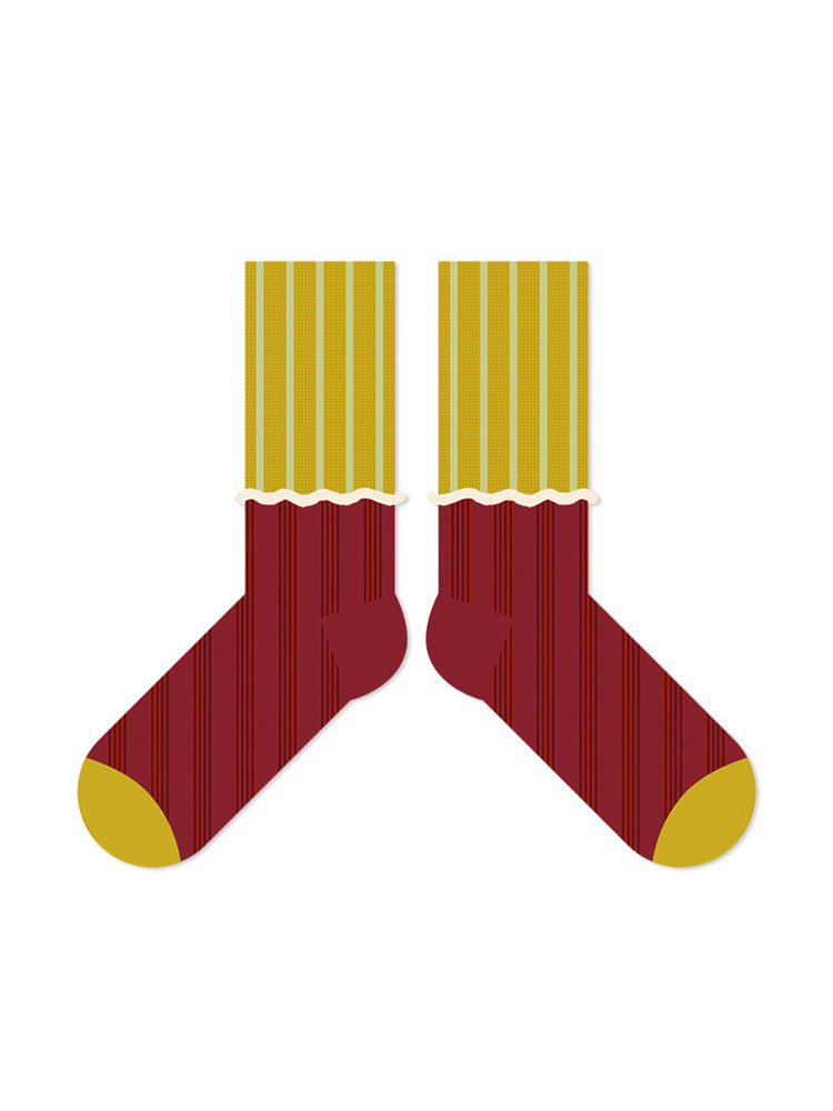 Wavy Edge Colorful Striped Cotton Socks