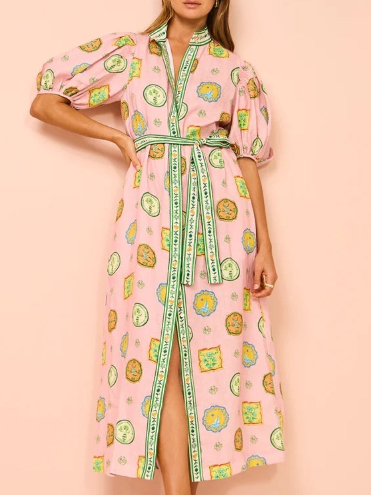 Balloon Sleeve Print Cardigan