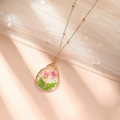 Resin Pressed Flower Necklaces - Gold Foil Tulip & Ferns