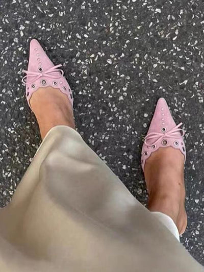 Hollow Pointed High Heels Sandals Closed Toe Half Slippers