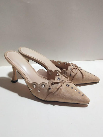 Hollow Pointed High Heels Sandals Closed Toe Half Slippers