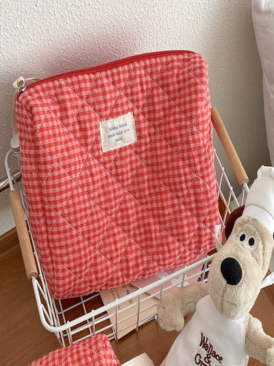 Cranberry Checkered Makeup Bag