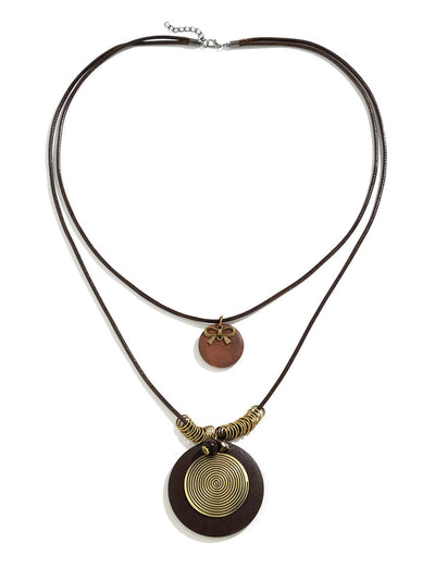 Wooden Disc Beaded Long Necklace