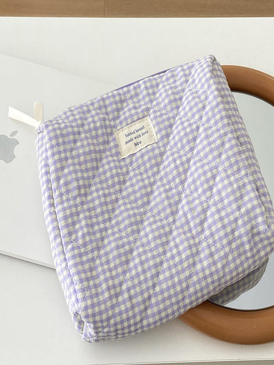 Cranberry Checkered Makeup Bag