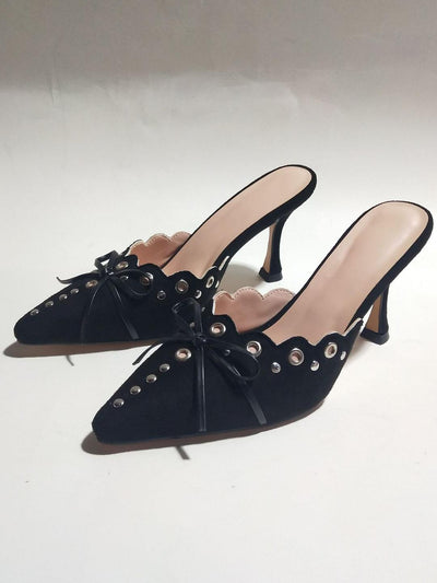 Hollow Pointed High Heels Sandals Closed Toe Half Slippers