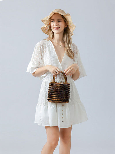 Handwoven Wooden Bead  Square Bag