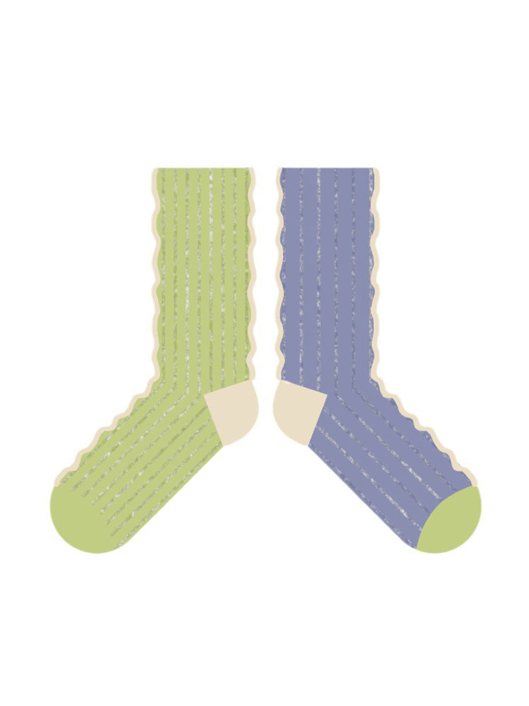 Wavy Edge Colorful Striped Cotton Socks