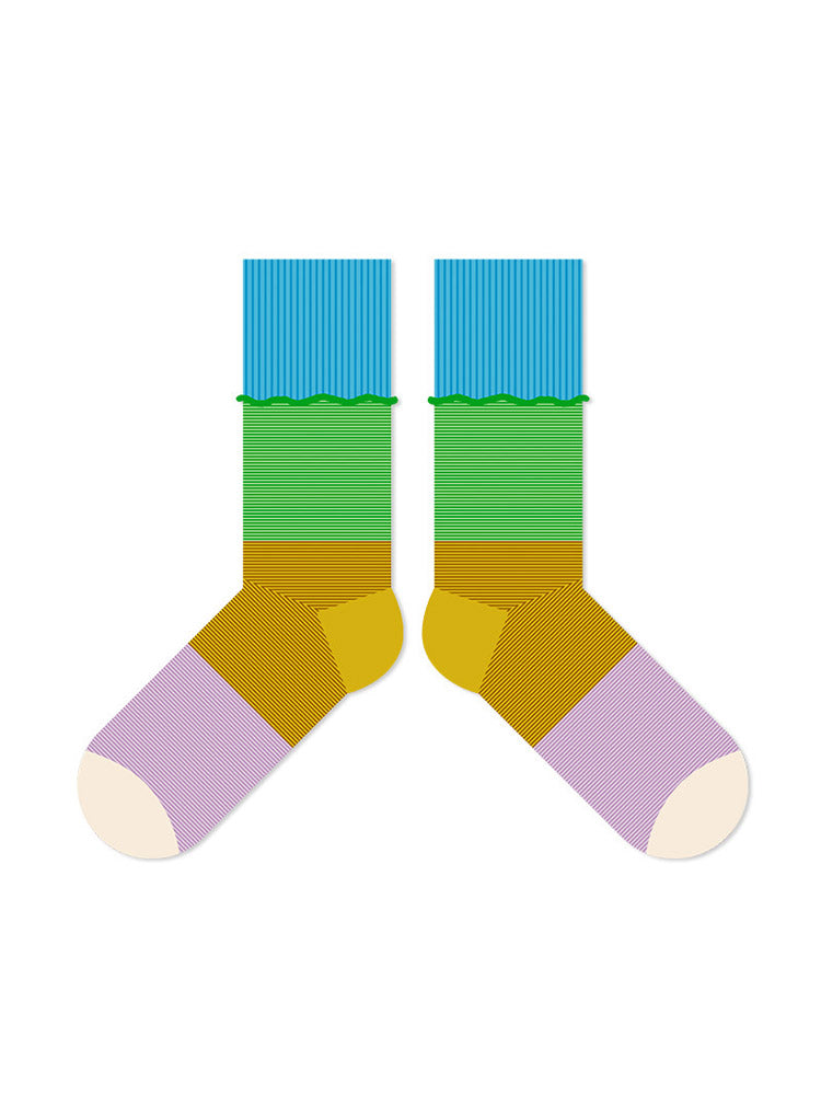 Wavy Edge Colorful Striped Cotton Socks