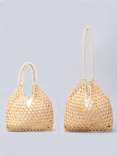 Handcrafted Wooden Bead Woven Tote Bag
