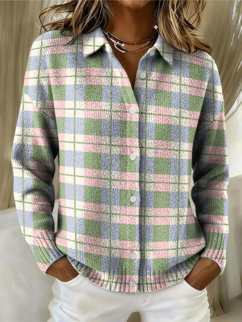 Lena | Checked Knitted Blouse in Fresh Pastel Shades