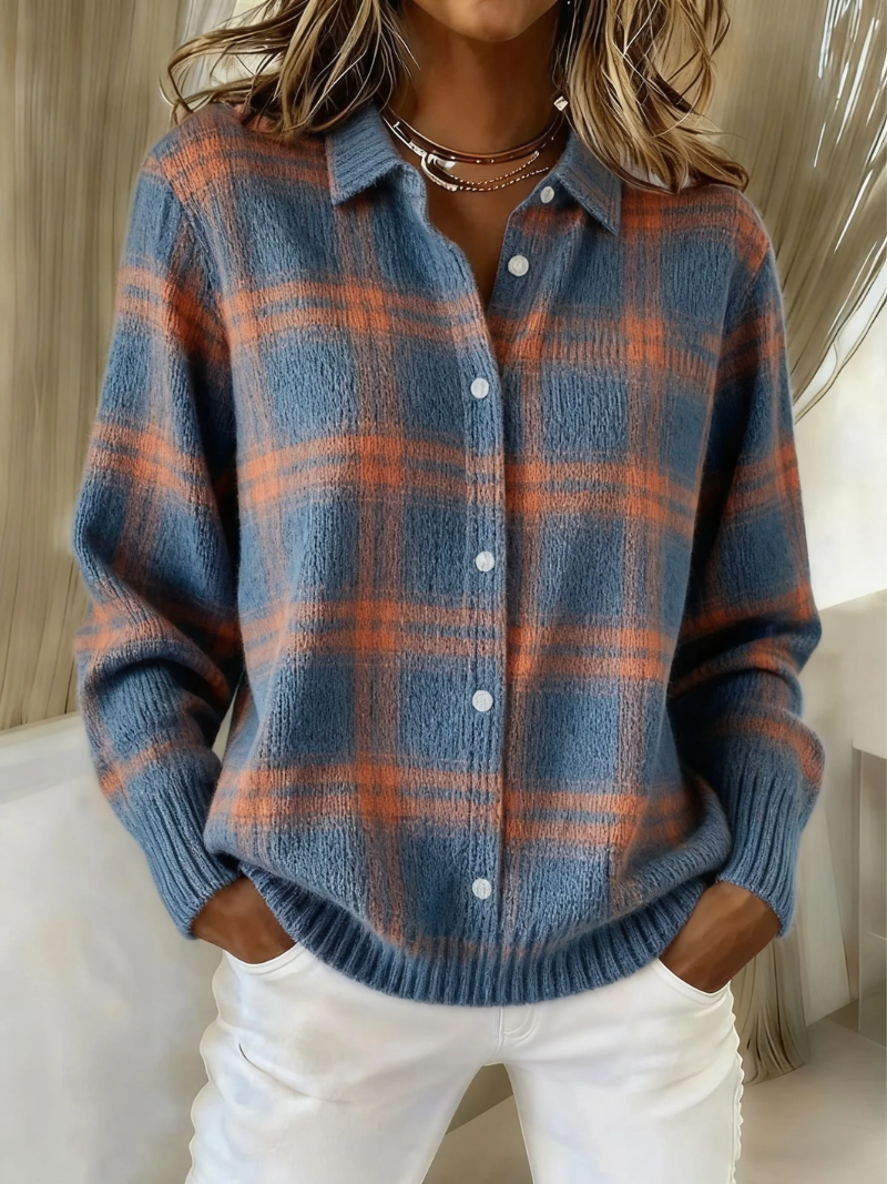 Mira | Knitted Blouse with Check Pattern