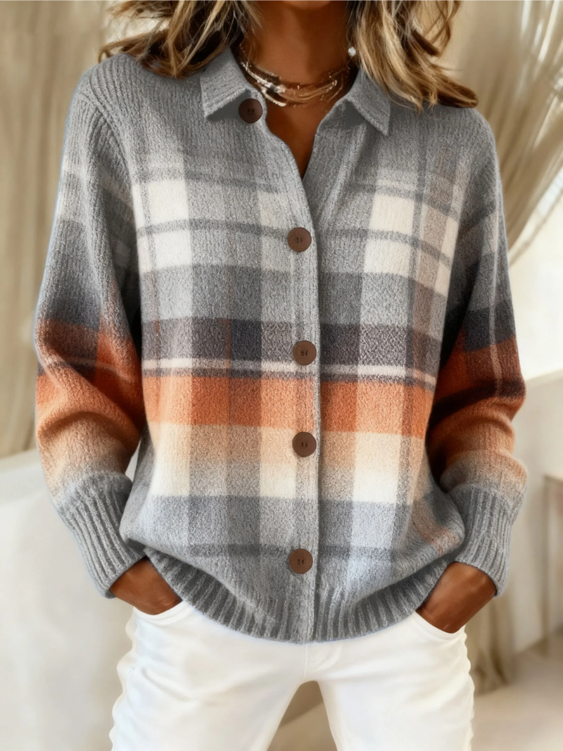 Elena | Checked Knitted Blouse in Soft Shades