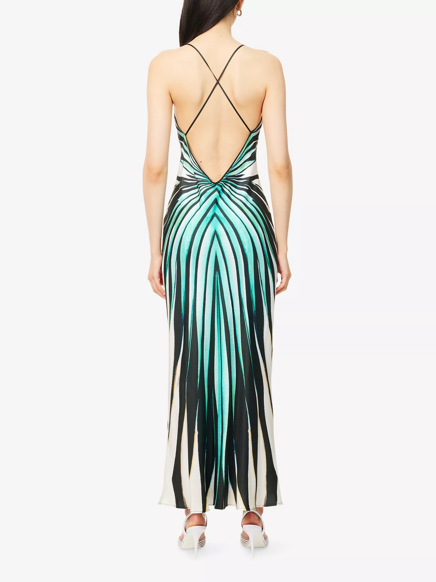 Artistic Striped Satin Maxi Slip Dress