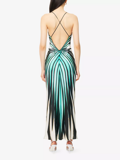 Artistic Striped Satin Maxi Slip Dress