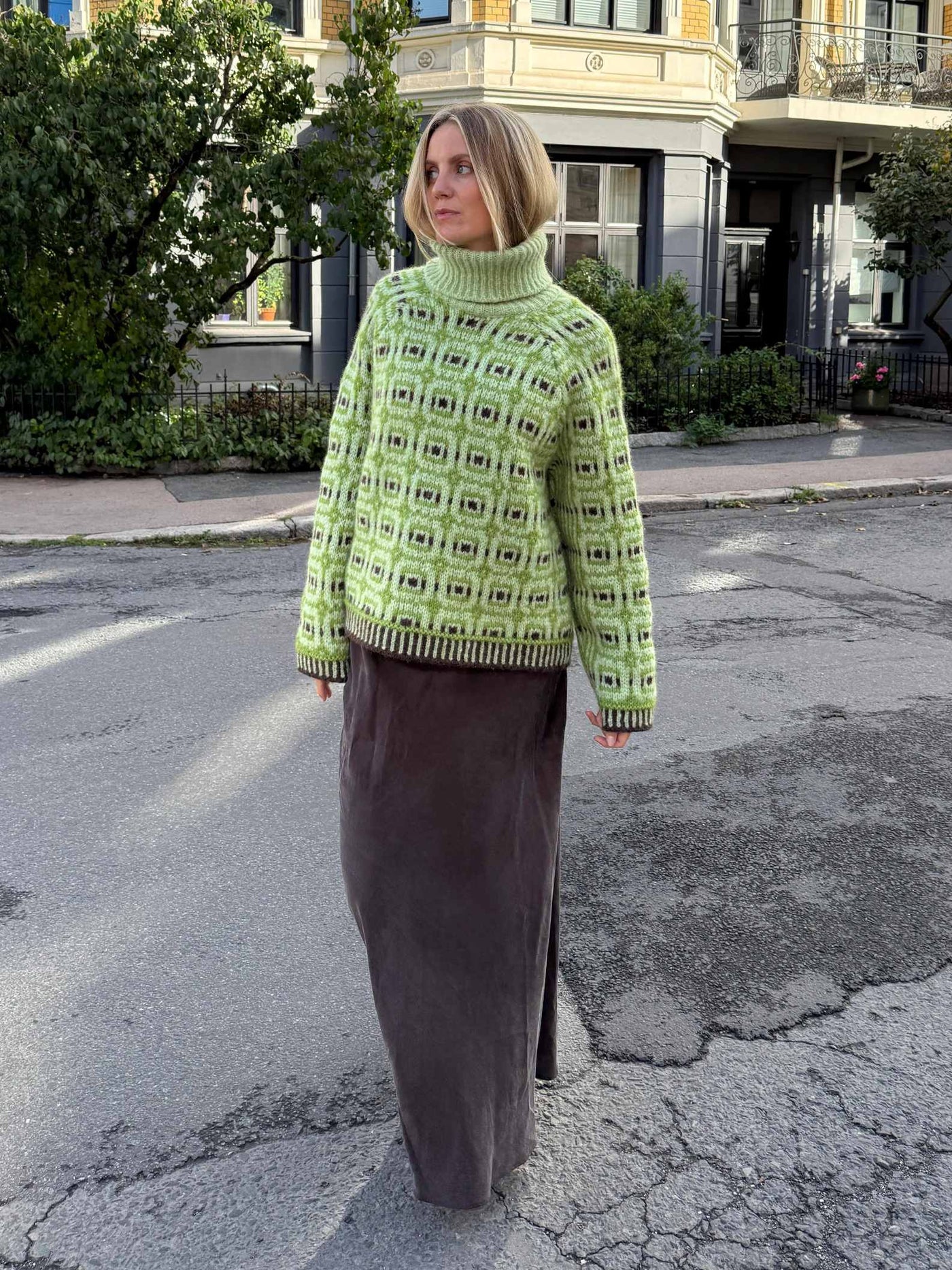 Geometric Patterned Turtleneck Sweater