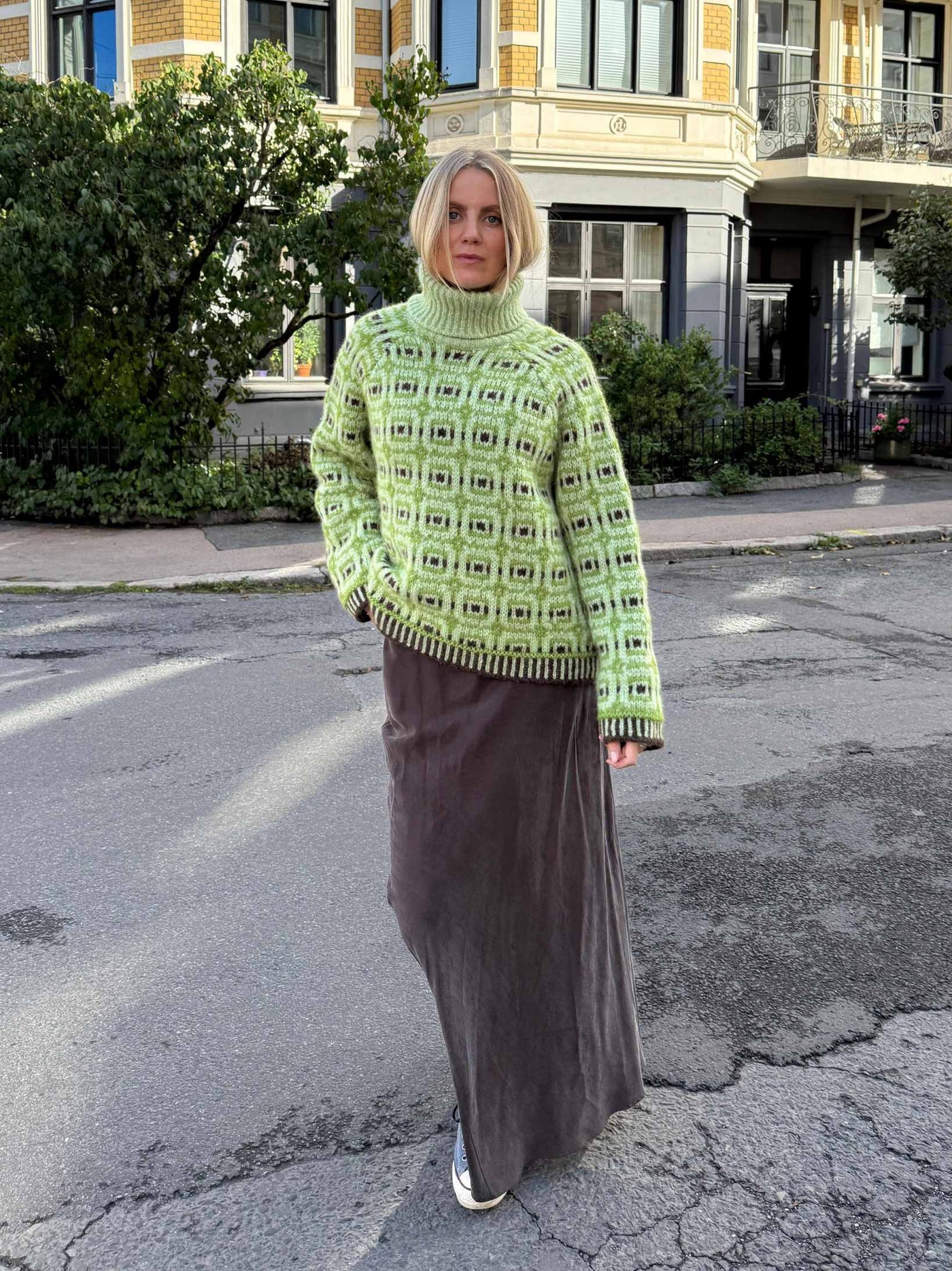 Geometric Patterned Turtleneck Sweater