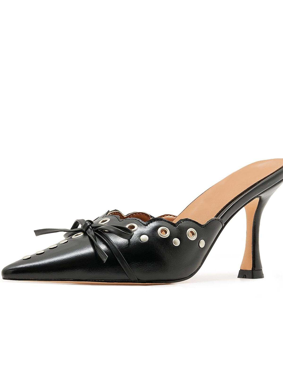 Hollow Pointed High Heels Sandals Closed Toe Half Slippers