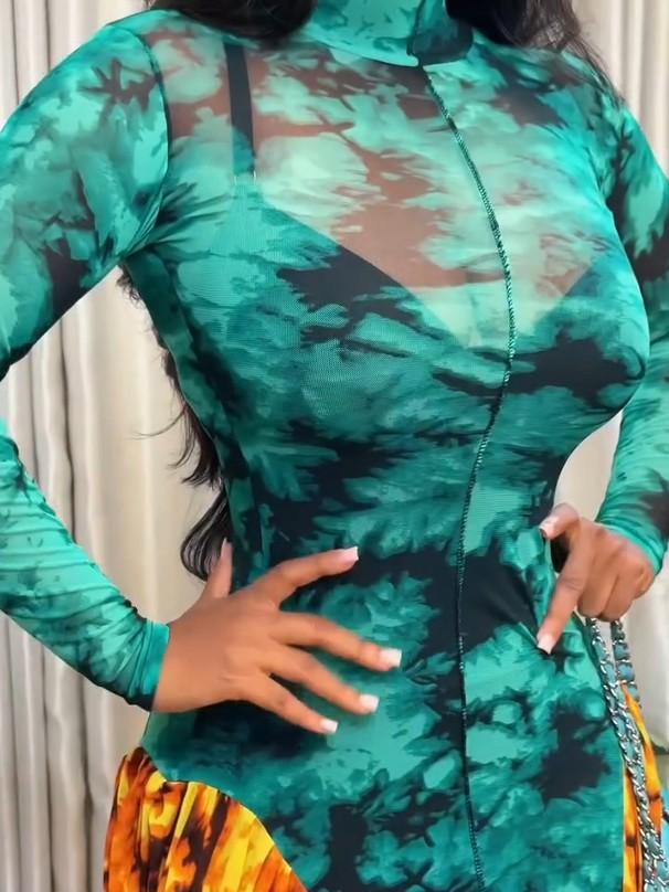 Teal & Orange Tie-Dye Mesh Panel Maxi Dress