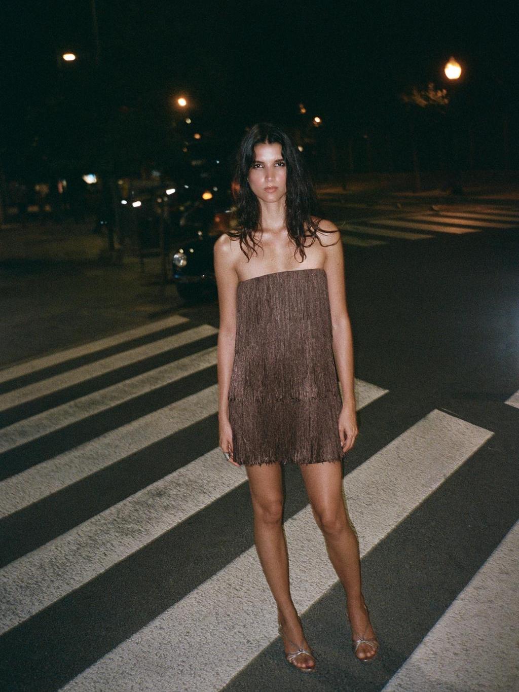 Strapless Fringe Mini Dress