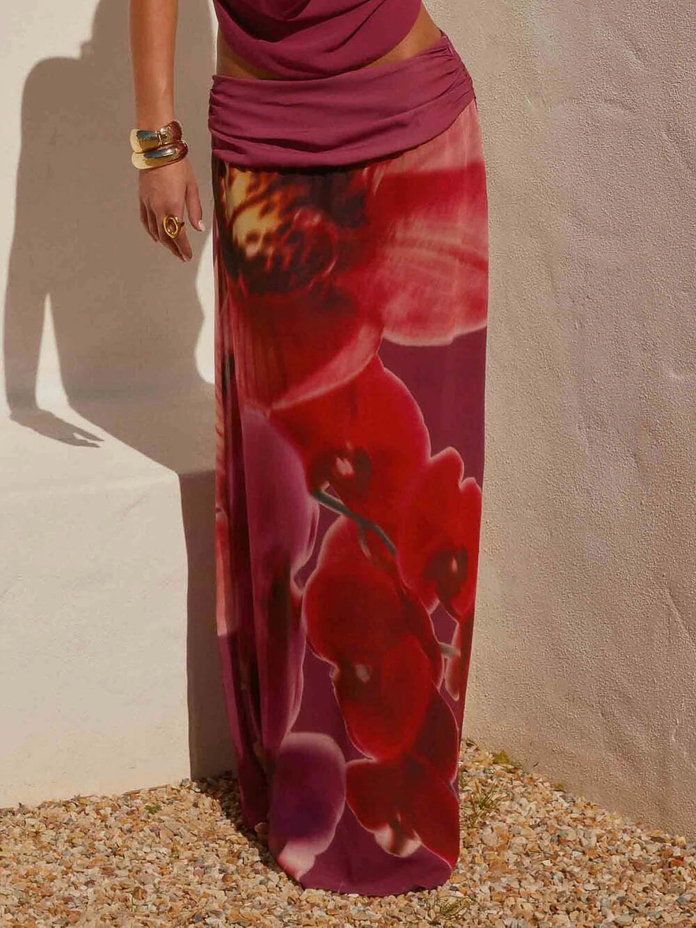 Sweet Charming Print Ruched Skirt Set