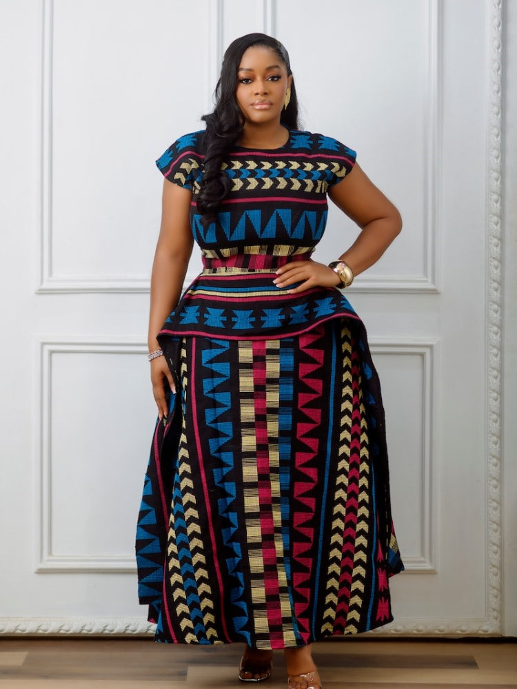 Multicolored African Print Peplum Maxi Dress