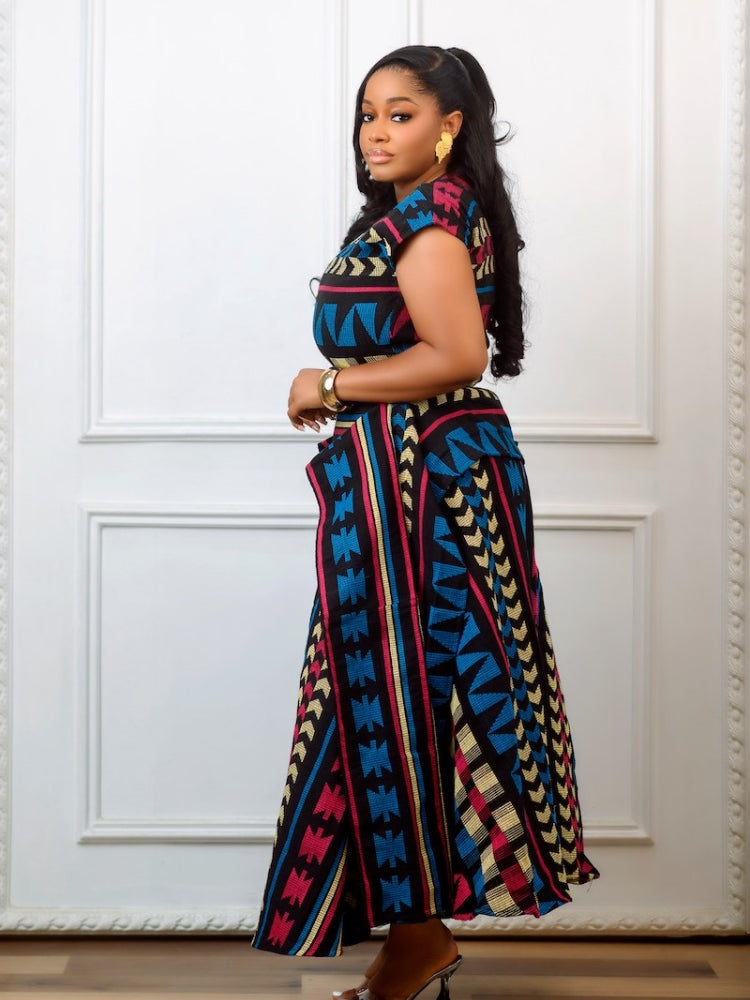 Multicolored African Print Peplum Maxi Dress